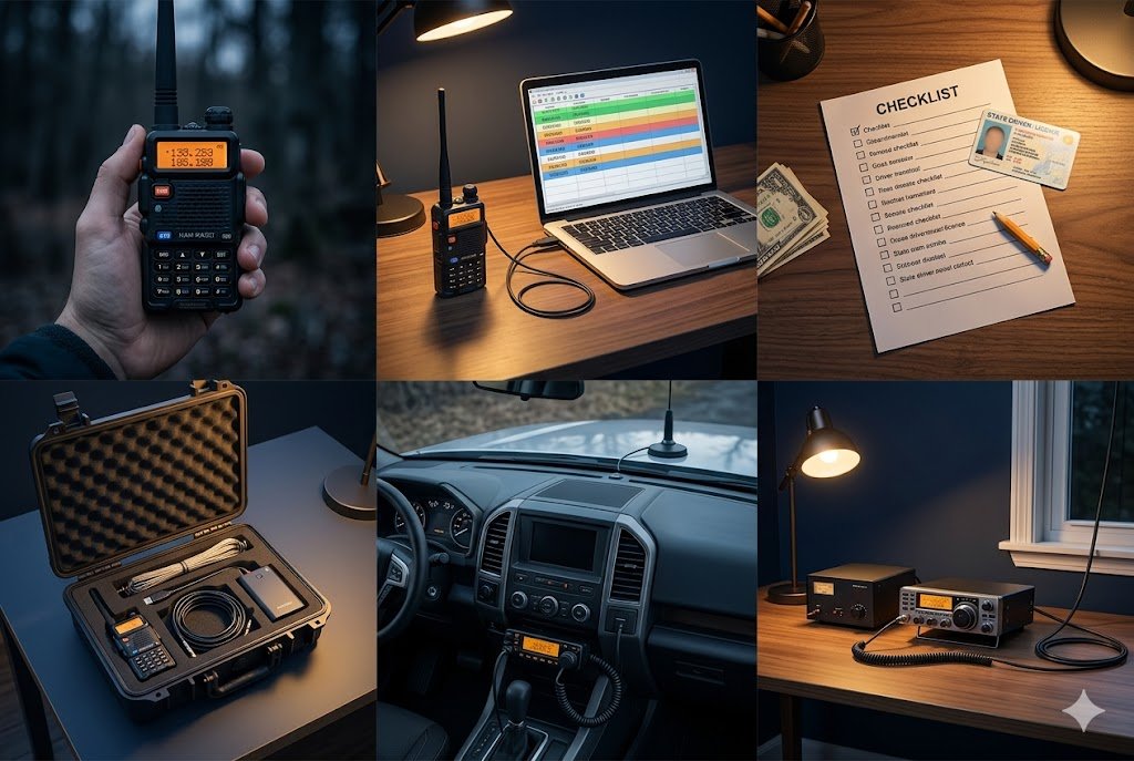 Baofeng UV-5R connected to a laptop via programming cable with CHIRP software visible on screen